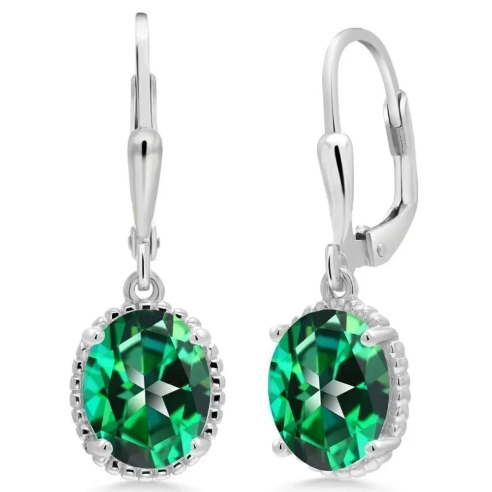 925 Sterling Silver with 4.00 Cttw Rainforest Topaz Oval Leverback Hook Earrings